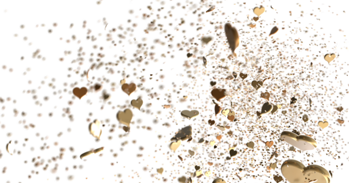 Falling red and pink hearts isolated on transparent background. Valentine’s day design. 3D rendering