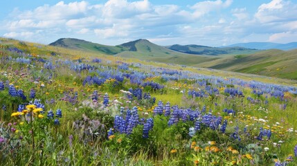Rolling hills covered in wildflowers create a patchwork of colors, showcasing nature's ability to paint landscapes with breathtaking beauty.