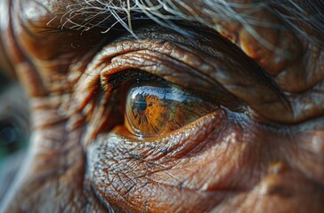 Obraz premium Close Up of an Elderly Persons Eye Reflecting a Golden Temple