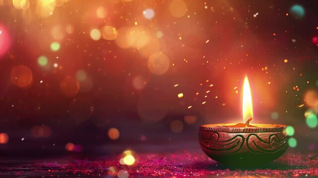 Graphic resource happy Diwali lighting background. flat way one Dilwali lamp vestifal with flower and background blur bokeh
