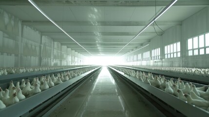 Naklejka premium Inside a modern poultry barn White Chicken Ocean