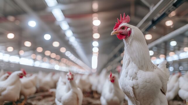 Inside a modern poultry barn White Chicken Ocean