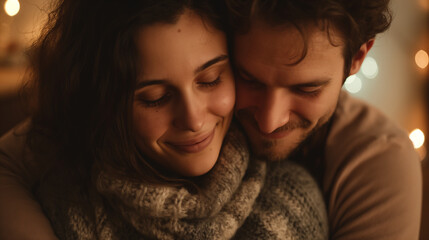 Couple Embracing Cozy Indoors