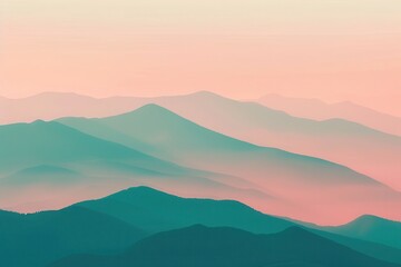 Obraz premium A serene landscape of softly layered mountains under a pastel-hued sky, creating a calm and peaceful atmosphere.