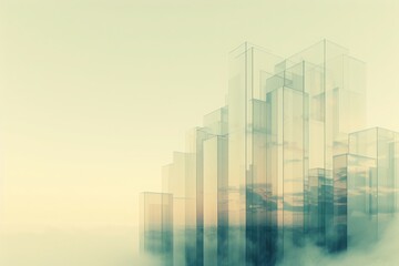 Obraz premium Abstract cityscape with glass buildings above clouds, creating a futuristic and serene atmosphere. Perfect for technology and architecture themes.