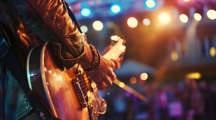 Guitarist Playing Electric Guitar at Concert