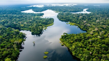 Naklejka premium The Amazon Rainforest, often called lungs, is a crucial area for biodiversity and carbon sequestration.
