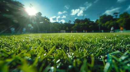 Perfectly kept green grass of the soccer field sets the stage