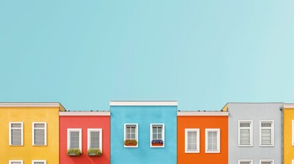 Naklejka premium Colorful row of houses with clear blue sky background, showcasing vibrant architecture and urban living.