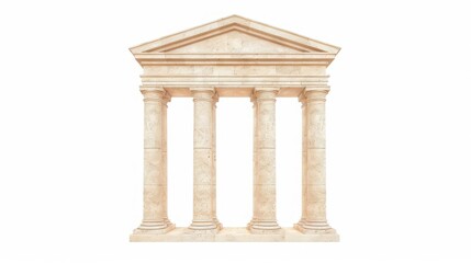 Fototapeta premium Elegant ancient Greek temple facade with classical columns and detailed architecture isolated on white background.