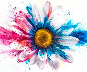 A colorful flower with paint splashes on it.