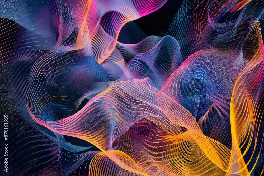Poster vibrant abstract digital wave forming with dynamic light and color patterns, perfect for modern desi