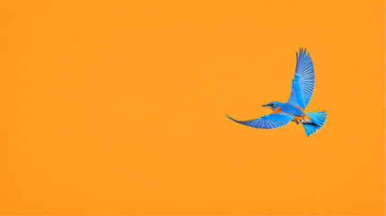 Fototapeta premium Vibrant, minimalistic depiction of a bluebird in flight. Orange background. 4