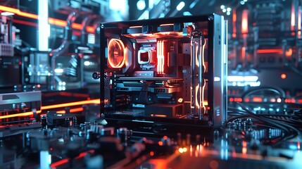 Engaging snapshot capturing the elegance of a liquid cooling high-end desktop PC optimized for mining, gaming,