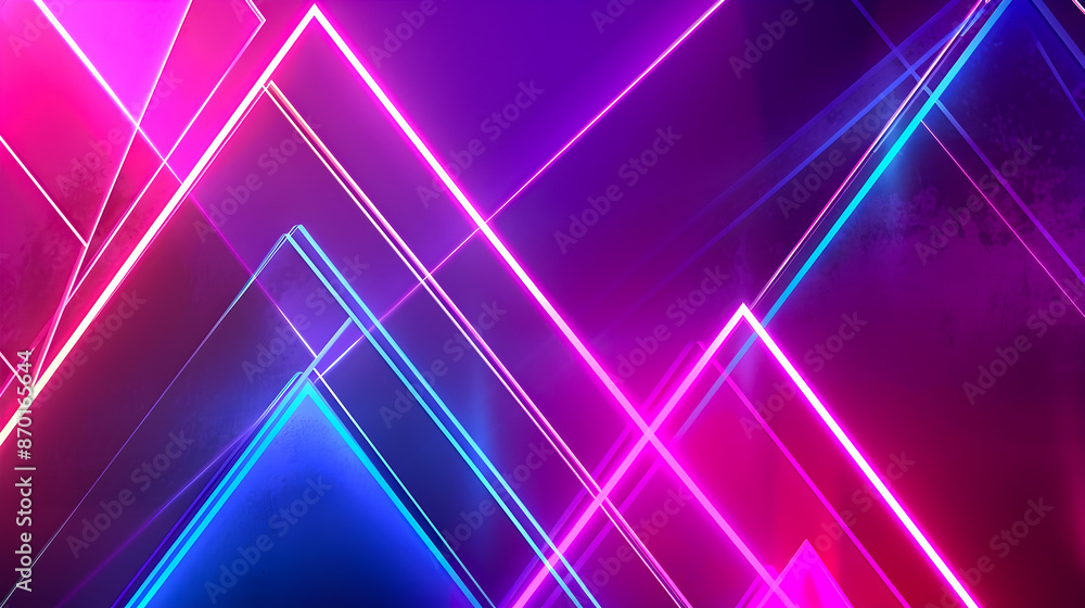 Poster vibrant minimalist neon geometric abstract backdrop with kinetic fluid lines and overlapping triangl