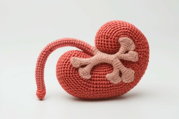 Realistic Woolen Knitted Kidney in Pink Yarn Representing Human Renal System