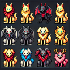 Cerberus Themed Pixel Art Icons for RPG Sprite Sheet