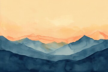 serene watercolor painting mountain ranges sunset warm, pastel sky. Perfect home decor, digital backgrounds, artistic inspiration.