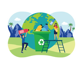 Clean planet garbage recycling and saving the planet concept. flat vector modern illustration