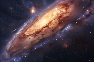 This image displays the Andromeda Galaxy, a spiral galaxy, in the night sky.