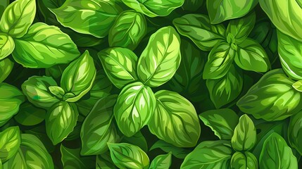 Fresh green basil leaves, perfect for culinary and herbal uses. Vibrant texture and natural beauty make this image ideal for food and nature themes.