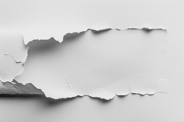 A piece of white paper with torn edges and an irregular hole in the center on a white backdrop, creating a sense of depth.