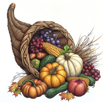 harvest cornucopia basket overflowing autumn produce clip art preview