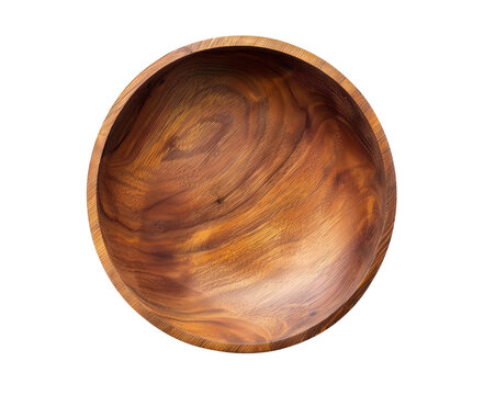 An empty wooden bowl isolated on a transparent background, viewed from the top.