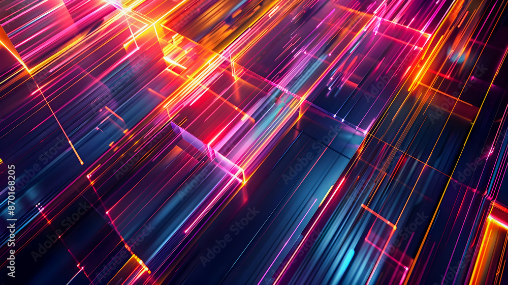 Poster mesmerizing neon geometric artwork with luminous angular patterns and radiant glowing colors avant g
