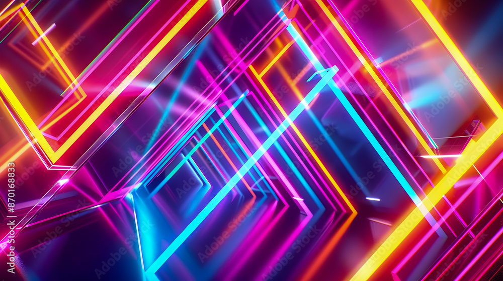 Poster vibrant neon lines and geometric patterns weaving an ultra modern captivating abstract digital backd
