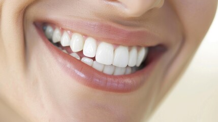 Obraz premium Close-up of a Woman's Smiling Mouth with White Teeth