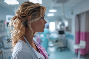 Fototapeta premium side close-up of doctor working in hospital
