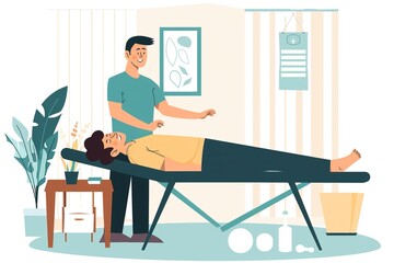 illustration physiotherapist preparing patient for treatment