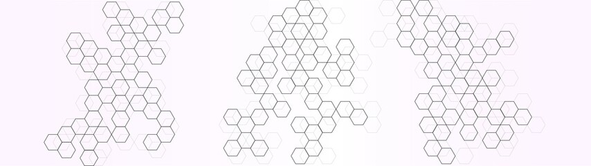 The image has a repeated abstract pattern of hexagons on a different color background