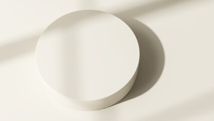 Modern and minimal beige geometric round cylinder podium in sunlight, shadow for luxury beauty,...