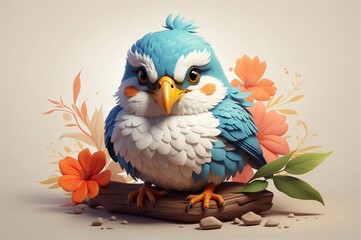 Fototapeta premium a cute bird on a branch with flowers