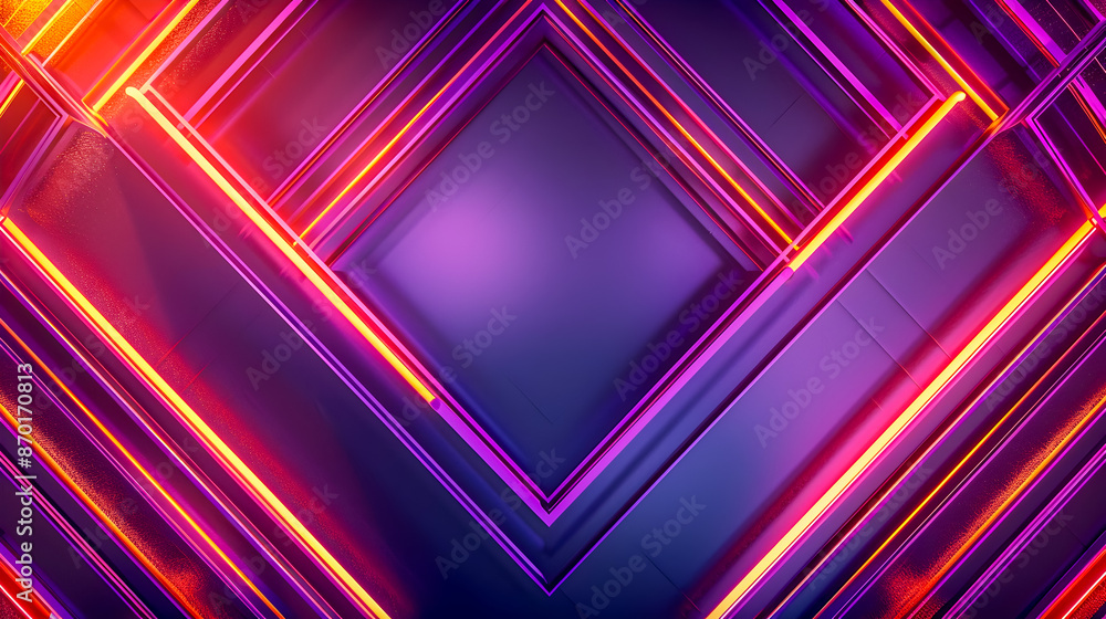 Poster luxurious geometric neon backdrop with layered angular forms and metallic chiaroscuro lighting muted
