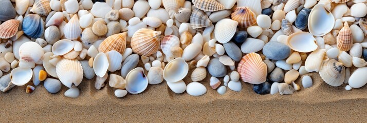 Obraz premium Seashells and Pebbles on Sandy Beach