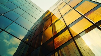 Sustainable Architecture Enhanced by Smart Glass Technology in Modern Warm Hues, Captured in Photography