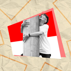 Portrait of an Indonesian man in a climbing pole contest
