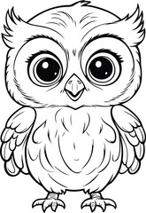 Coloring book page on a white background with a cute owlet smile. line art drawing