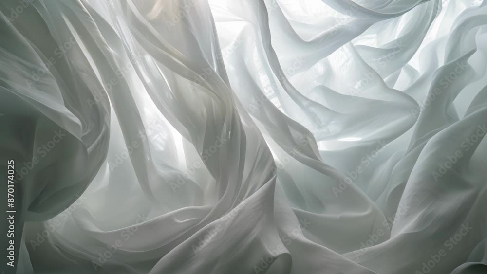 Poster layers of fabric cascading down from the ceiling delicately moving with the slightest breeze.