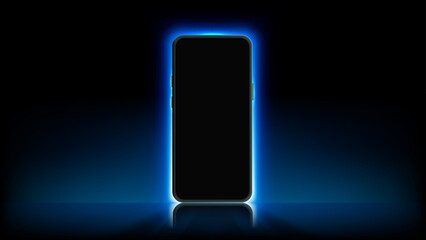 Neon Blue Light Smartphone Mock up Vector Illustration. Futuristic Mobile Screen with Glowing Shadow. Vector. © Jer