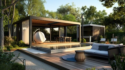 Obraz premium A Modern Outdoor Living Space In The Backyard.