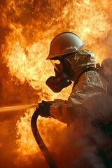 Obraz premium A person is fully equipped in a chemical protective suit, which covers their entire body to shield them from hazardous substances. Additionally, they are wearing a protective mask on their face.