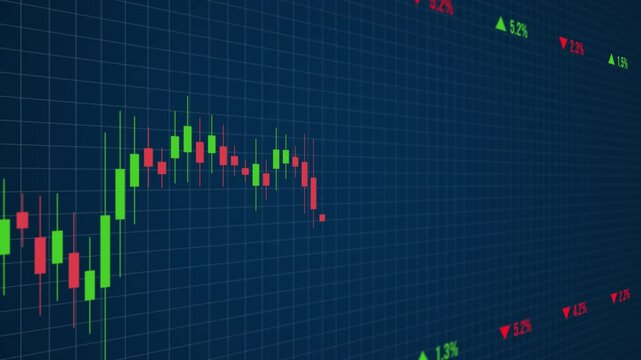 Online exchange trading. Forex currency trading on a blue background. Stock market candlesticks or stock chart moving up and down. Online trading concept animation.