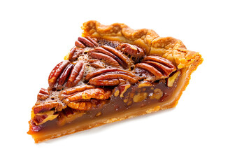 One piece of pecan pie, side view. Isolated	
