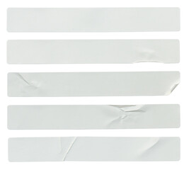 A set of white rectangular paper sticker label isolated on white background.