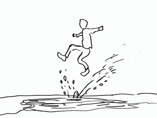 One Line Drawing: The Calculated Leap Over Puddle to Avoid a Greater Risk