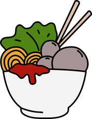 Bowl of meatball noodles cartoon